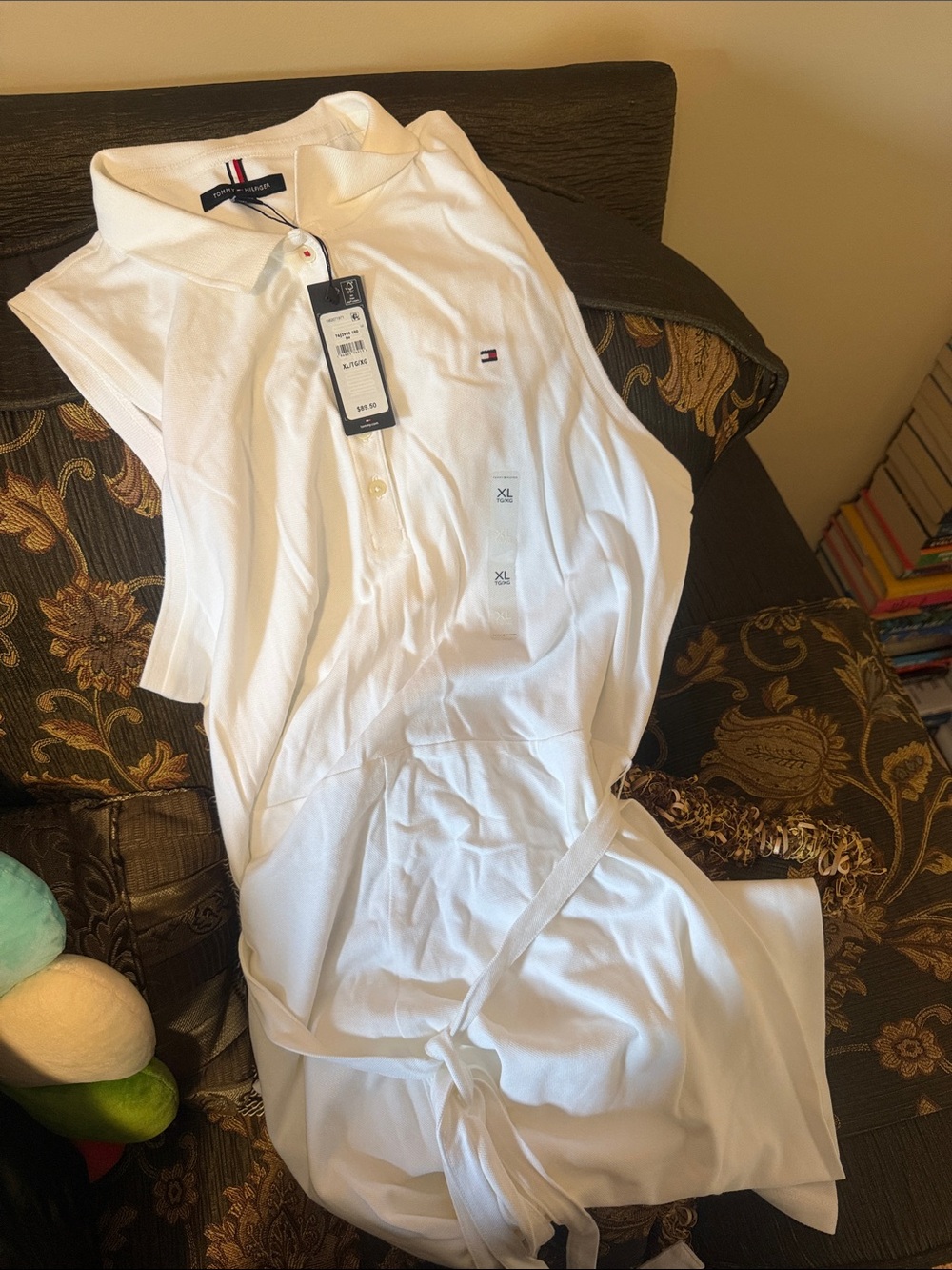 Tommy Hilfiger White Sleeveless Polo Dress with Tie Waist Detail
